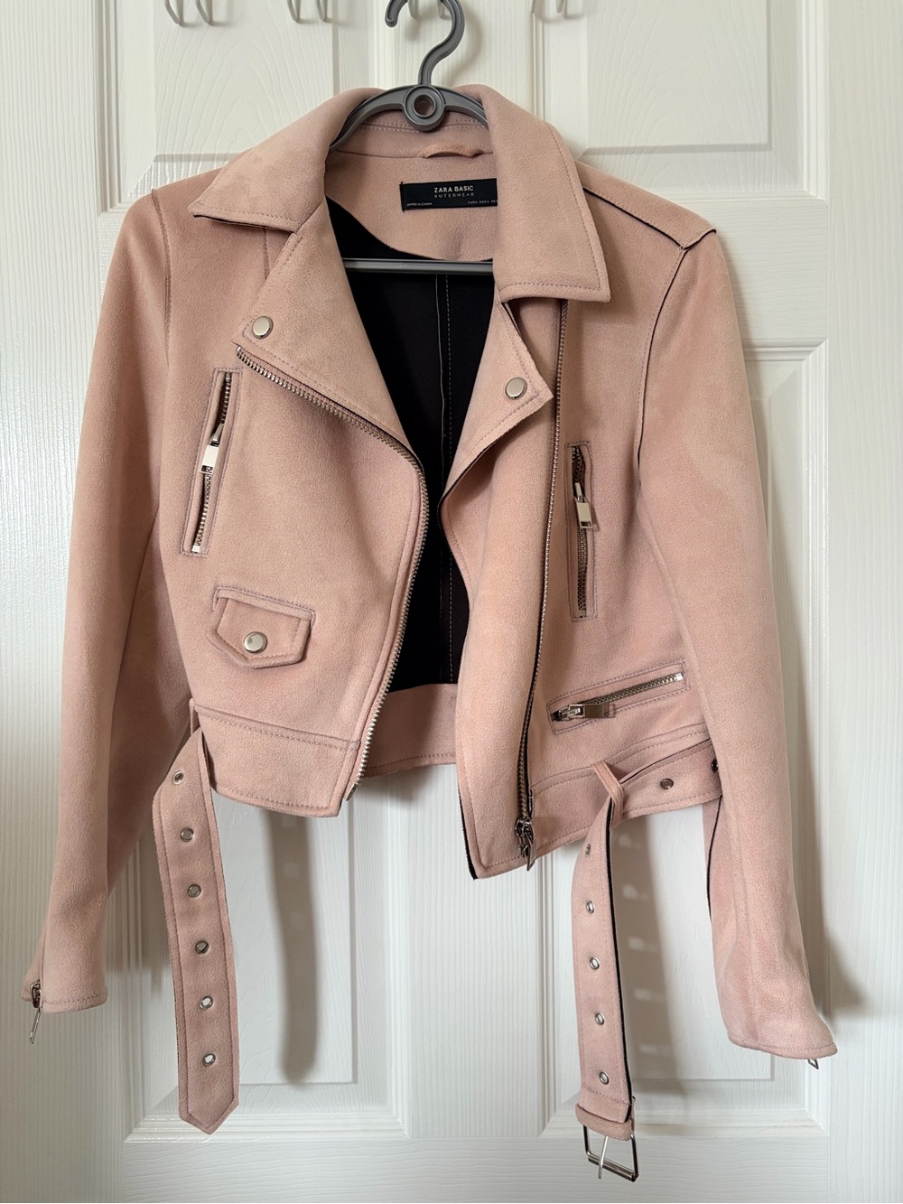 Zara Dusty Blush Suede Moto Jacket